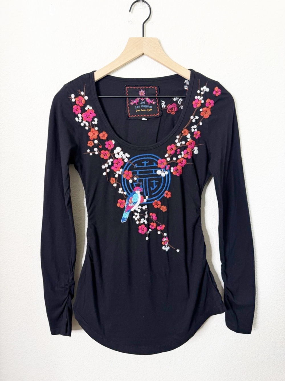 Johnny Was Floral Embroidered Henley Tunic Long Sleeve Scoop Neck Size‎ S